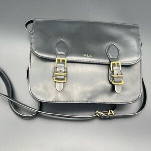 Black patent cross body bag